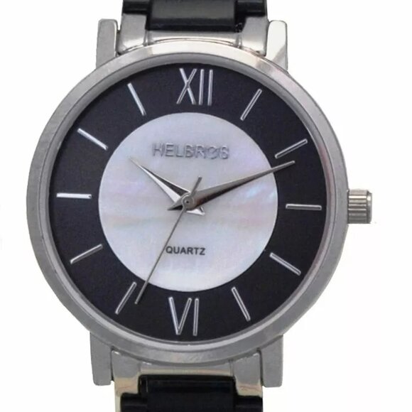 Helbros HB242023SSBK Black Quartz Mother of Pearl Dial Women Wristwatch (0075)